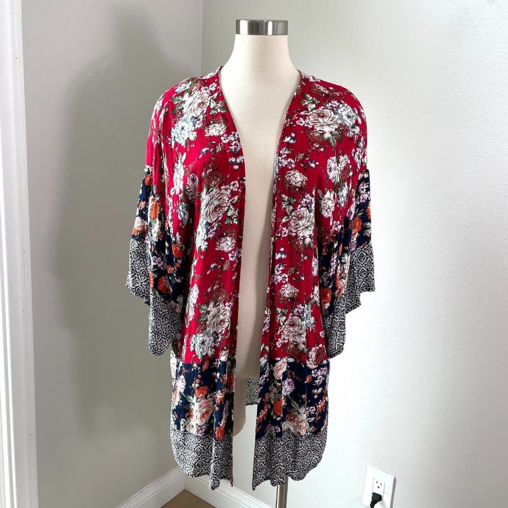 NEW Umgee Womens Small Boho Floral Kimono Open Cardigan Jacket Coverup